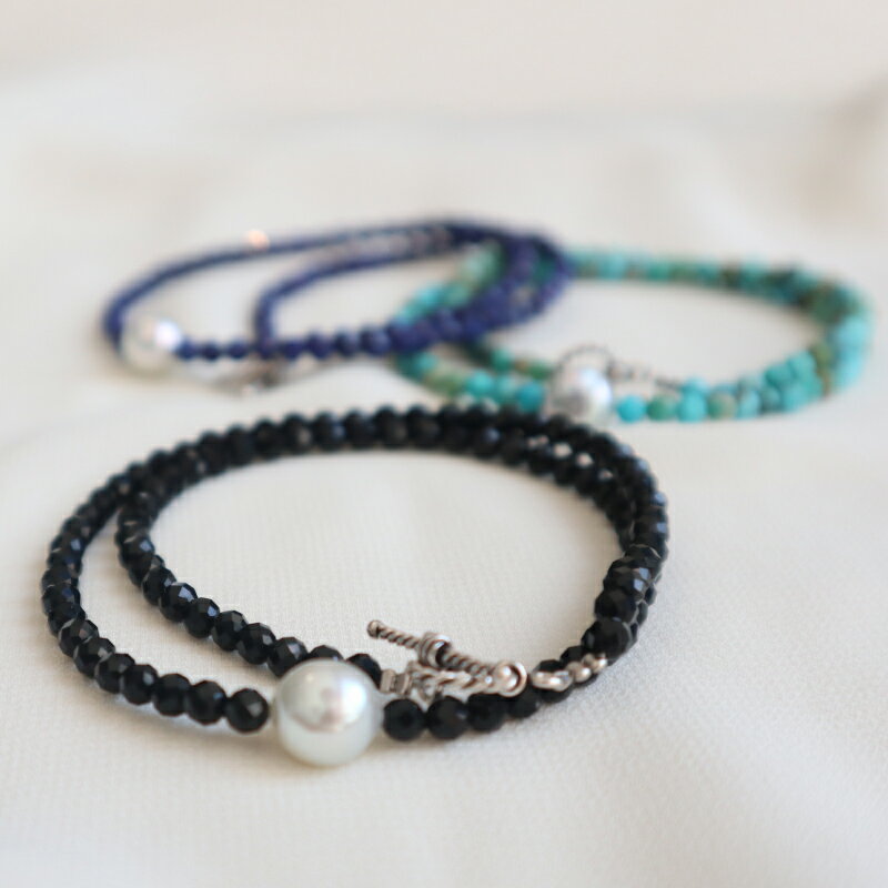 【ふるさと納税】 パール 2WAY チョーカー ブレスレット オニキス ラピスラズリ ターコイズ 選択可 38.5cm~45cm 暁工房 ネックレス 真珠 アクセサリー アコヤ真珠 本真珠 ファッション 冠婚葬祭 慶事 結婚式 卒業式 入学式 お祝い ギフト 贈り物 人気 国産 愛媛 宇和島 サムネイル2