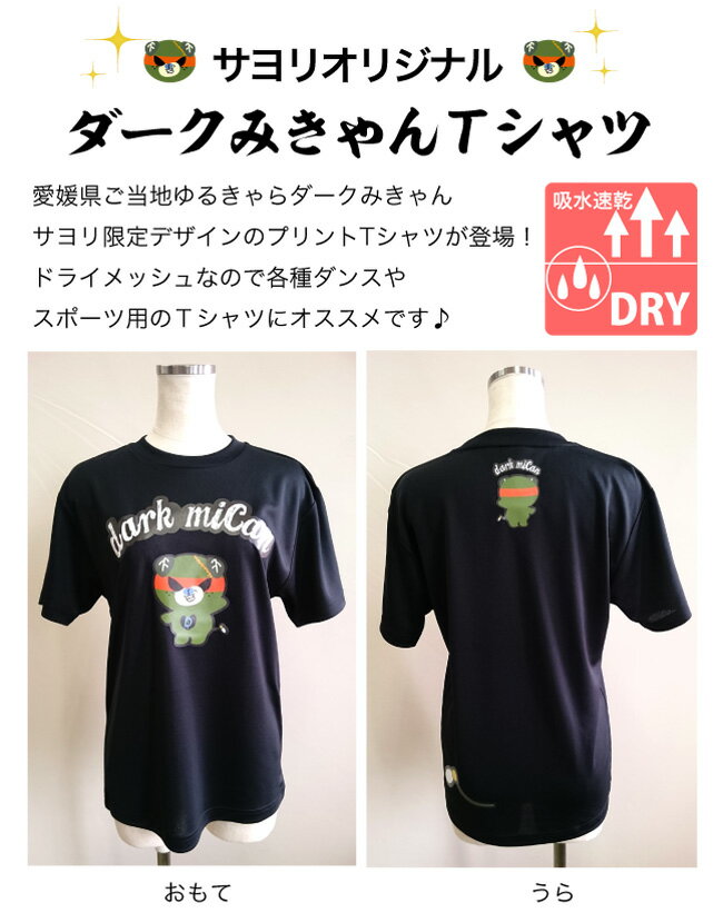 【ふるさと納税】 愛媛県 ゆるキャラ ダークみきゃん Tシャツ ドライメッシュ 男女兼用 ブラック 大人 S M L XL 3L サムネイル2