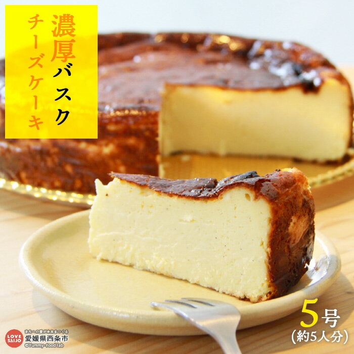 ＜濃厚バスクチーズケーキ5号＞ ※翌月末迄に順次出荷します。 バスチー クリームチーズ ホール型 直径15cm なめらか クリーミー バニラ 洋菓子 お菓子 おかし おやつ デザート スイーツ 特産品 カルモ 愛媛県 西条市 【冷凍】