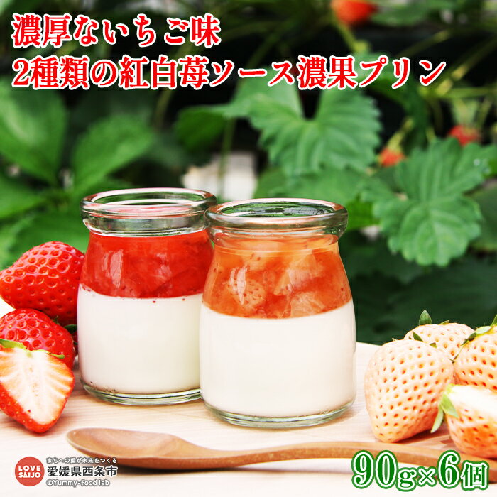 ＜濃厚ないちご味 2種類の紅白苺ソース濃果プリン 90g×6個＞ ※翌月末迄に順次出荷します。 スイーツ 洋菓子 お菓子 おかし デザート イチゴ ぷりん 紅ほっぺ 淡雪 あわゆき ミルク みるく 詰め合わせ 特産品 ゆきもと農園 愛媛県 西条市 【冷蔵】