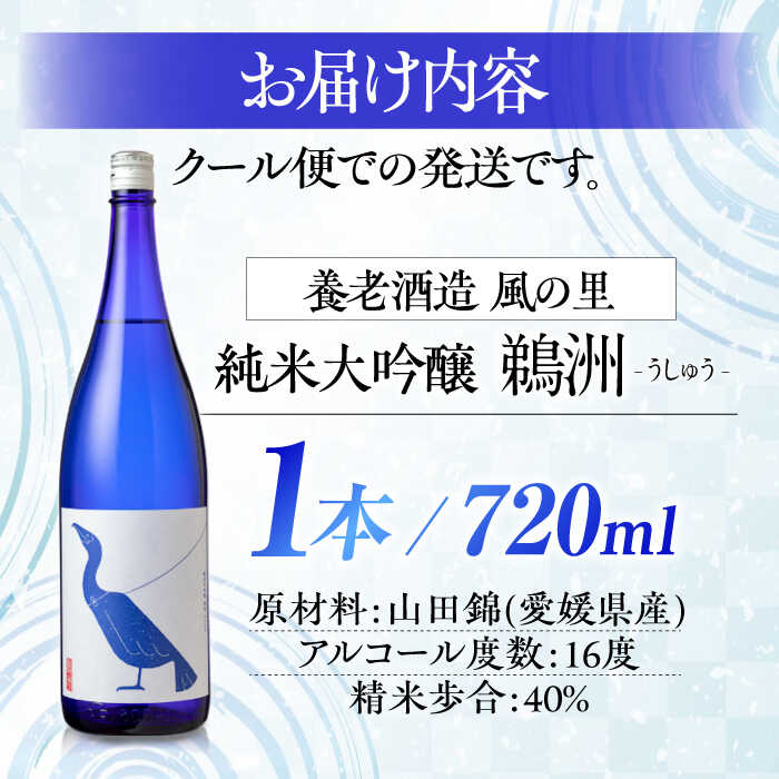 【ふるさと納税】日本酒 養老酒造 純米大吟醸『鵜洲』720ml×1本 大洲市/一般社団法人キタ マネジメント（大洲まちの駅あさもや）[AGCP804] 酒 地酒 クラフト 日本酒 にごり酒 飲み比べ 大洲市産 産地直送 おすすめ 人気 お取り寄せ 送料無料 贈答 ギフト サムネイル2