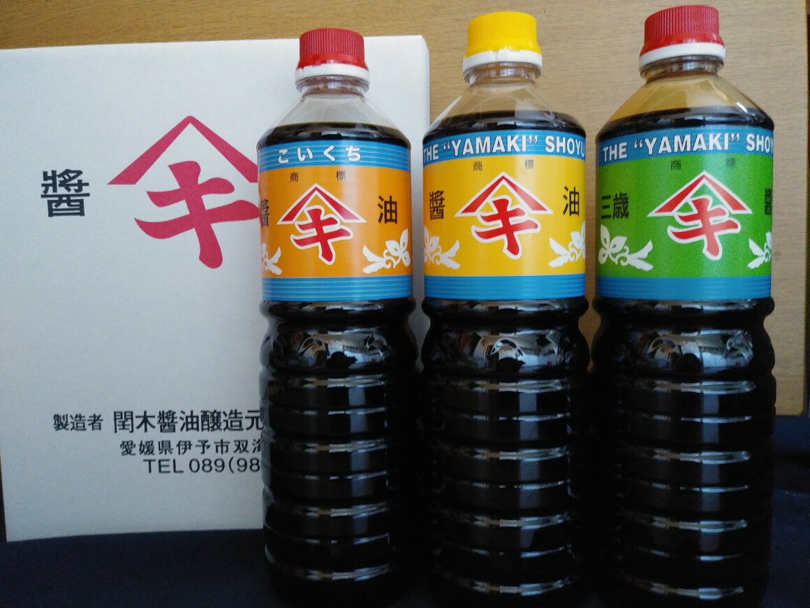 【ふるさと納税】調味料 愛媛 閏木醤油（濃口、うす口、三歳醤油）3本セット 送料無料 三歳醤油 濃口醤油 薄口醤油 しょうゆ こいくち うすくち 老舗 伊予市｜B112 サムネイル2