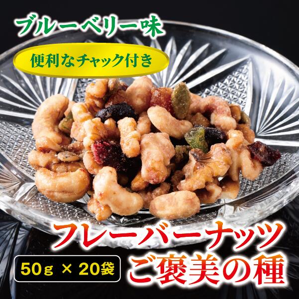 フレーバーナッツ ご褒美の種 50g×20袋 ドライフルーツ ナッツ ミックス 6種類入り ブルーベリー味 チャック付き オカベ 愛媛 伊予市｜C68