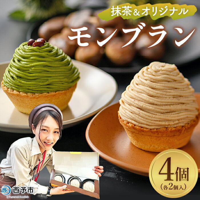 栗 スイーツ ＜抹茶＆オリジナルモンブラン 合計4個（各種2個入）＞ マロン ケーキ 和栗ペースト クリーム 渋皮煮 粒あん 小豆 スポンジケーキ チーズアパレイユ バタータルト カップ メニークエスト 愛媛県 西予市【冷凍】『3か月以内に順次出荷予定』