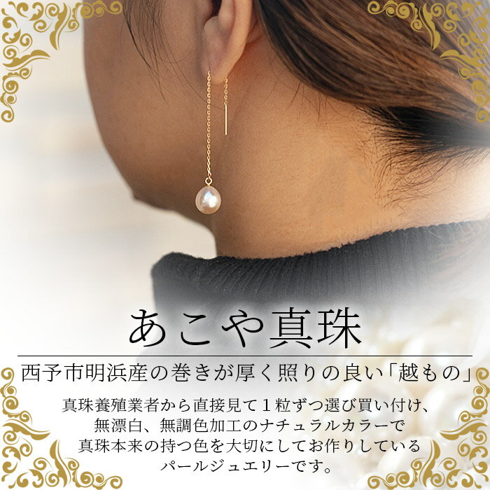 【ふるさと納税】＜明浜産あこや真珠8.5mm K10YGアメリカンピアス＞ アコヤ真珠 パール ドロップ型 ジュエリー アクセサリー プレゼント ギフト 贈答 記念日 品質保証書付き ナチュラルカラー PRAY akoyapearl 愛媛県 西予市 【常温】『1か月以内に順次出荷予定』 サムネイル2