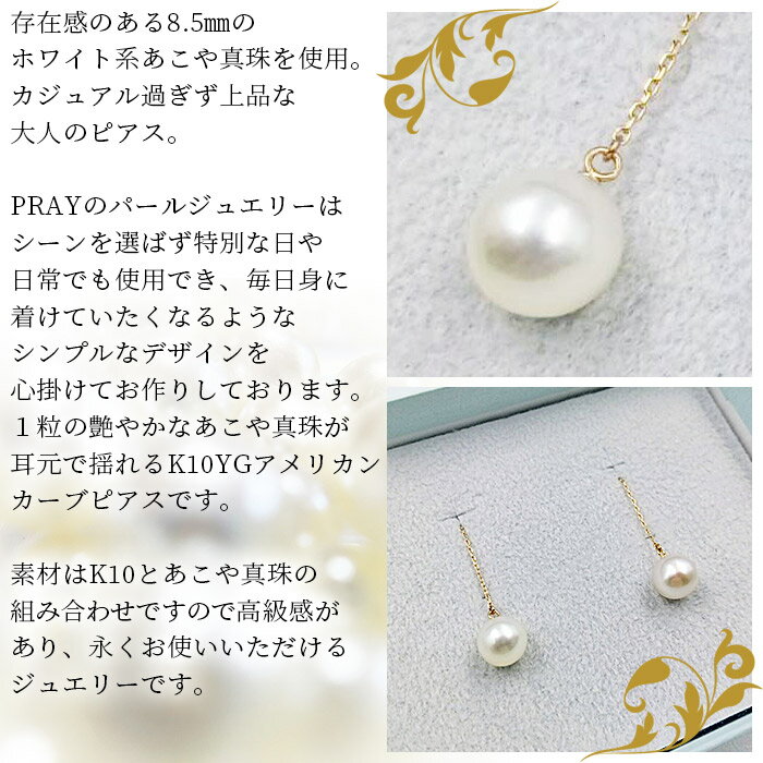 【ふるさと納税】＜明浜産あこや真珠8.5mm K10YGアメリカンカーブピアス＞ アコヤ真珠 パール ジュエリー アクセサリー プレゼント ギフト 贈答 記念日 品質保証書付き ナチュラルカラー PRAY akoyapearl 愛媛県 西予市 【常温】『1か月以内に順次出荷予定』 サムネイル3