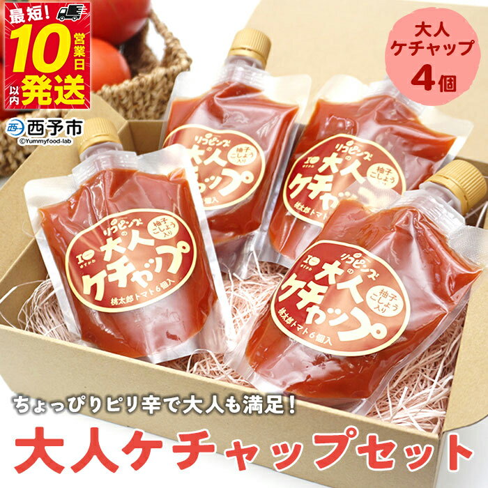 ＜ちょっぴりピリ辛で大人も満足！大人ケチャップ 4個セット＞ とまと 野菜 完熟 柚子胡椒 こしょう 調味料 辛口 パスタソース チリソース ギフト 贈り物 食べて応援 国産 特産品 遊子川ザ・リコピンズ 愛媛県 西予市【常温】『最短10営業日以内に発送予定』