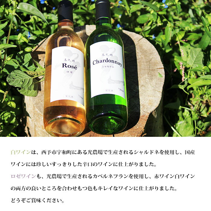 【ふるさと納税】＜光ワイン「白」「ロゼ」720ml 2本セット（各1本）＞ 白ワイン ロゼワイン 飲み比べ お酒 アルコール お祝い 内祝い 家飲み 宅飲み 乾杯 光農場 特産品 愛媛県 西予市【常温】『1か月以内に順次出荷予定』 サムネイル3
