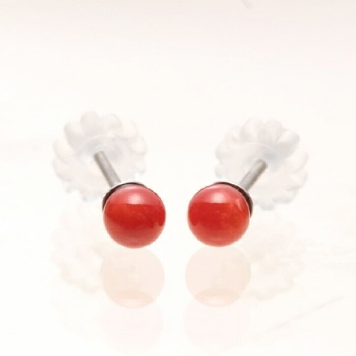 赤珊瑚 4mm玉のピアス 【株式会社ケンセン35】[ATAR023]
