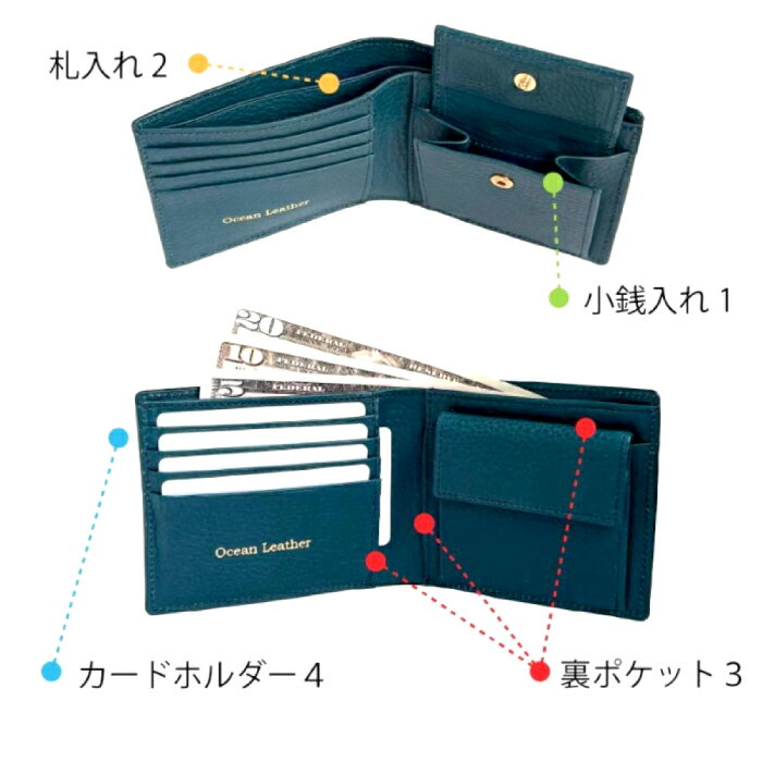 【ふるさと納税】【Sea Green】Ocean Leather 二つ折り財布【ブリ】【興洋フリーズ株式会社】[ATBX071-04] サムネイル3