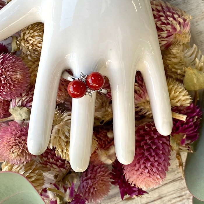 土佐の深海より直送 赤いツインズ珊瑚の指輪 【有限会社米沢サンゴ店】[ATCX012]