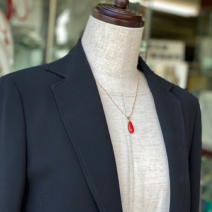 【ふるさと納税】赤珊瑚ティアドロップ K18製ペンダント 【有限会社米沢サンゴ店】[ATCX018] サムネイル3