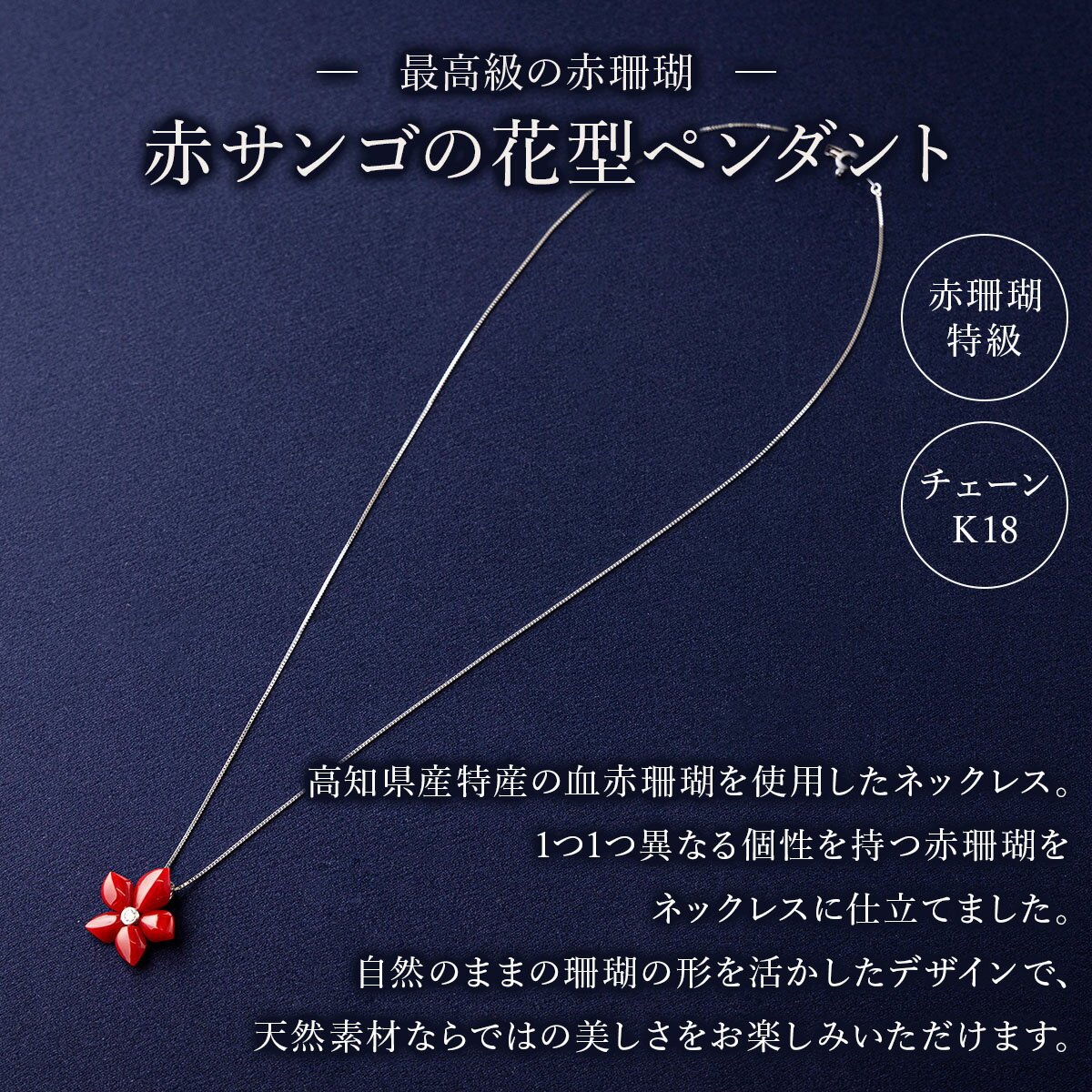 【ふるさと納税】 【最高級】 赤サンゴの花型ペンダント 赤 サンゴ 珊瑚 さんご レディース 女性用 ネックレス ファッション アクセサリー かわいい おしゃれ プレゼント 送料無料 kn075 サムネイル2