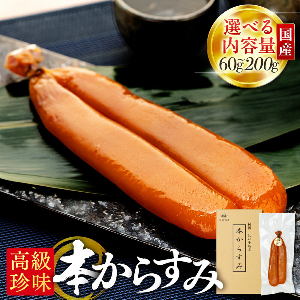 本からすみ 高級珍味 60g / 100g(ネコポス) / 100g(冷蔵) / 200g 以上 冷蔵 宮進商店謹製 国産 原料 カラスミ 高級 珍味 つまみ からすみ ボッタルガ からすみふるさと納税 日本酒 ボラ 鯔 ギフト 魚卵 高級からすみ おつまみ 贈り物 祝い お歳暮 正月