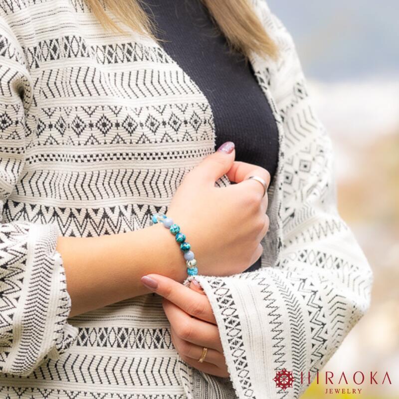 【ふるさと納税】 パワーストーン ブレスレット 家庭 家族 円満 8mm 玉 石 夫婦 関係 改善 信頼 回復 フローライト エンジェライト クリソコーラ ハウライトトルコ ライトブルー ブルー 高知県 須崎市 サムネイル2