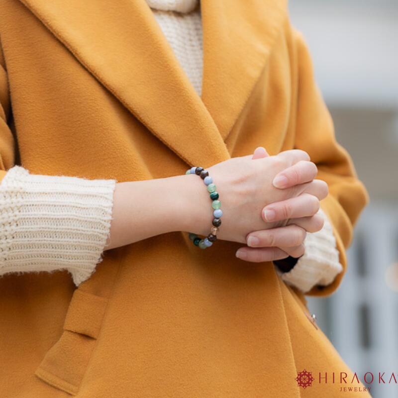 【ふるさと納税】 パワーストーン ブレスレット 対人 人間関係 運 8mm 玉 石 コミュニケーション コミュ力 アンデシン ブロンザイト マラカイト アベンチュリン アースカラー グリーン ブラウン 高知県 須崎市 サムネイル2