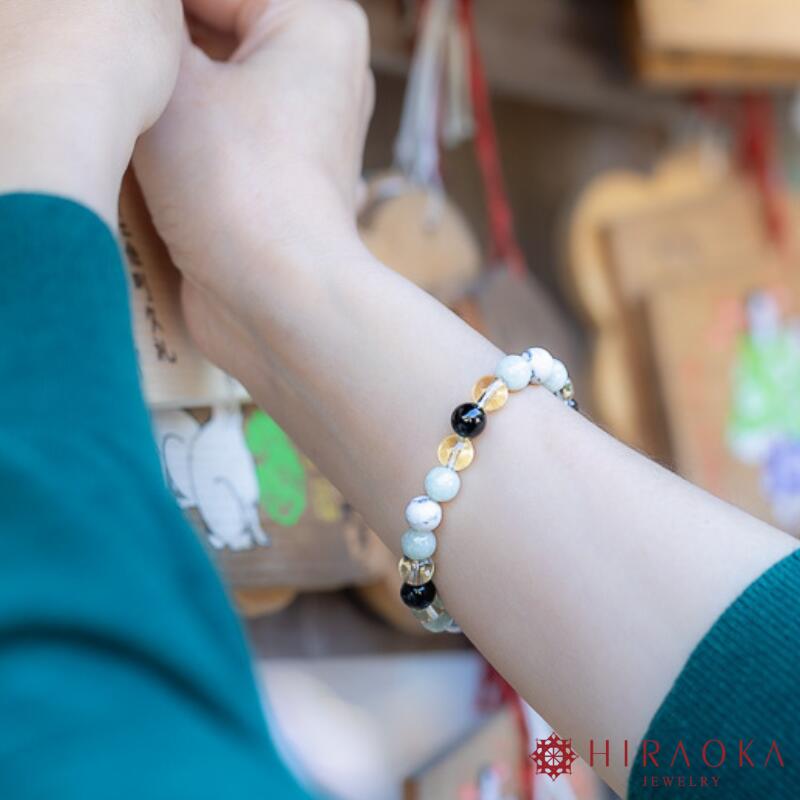 【ふるさと納税】 パワーストーン ブレスレット 合格祈願 運 8mm 玉 石 学業成就 成功 レモンクォーツ ジェイド オニキス ホワイトハウライト ホワイト 高知県 須崎市 サムネイル2