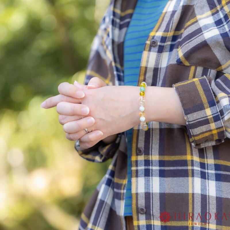 【ふるさと納税】 パワーストーン ブレスレット 開運 8mm 玉 石 学業成就 商売繁栄 ジェイド オリーブクォーツ ルチルクォーツ シトリン クリア イエロー 高知県 須崎市 サムネイル2