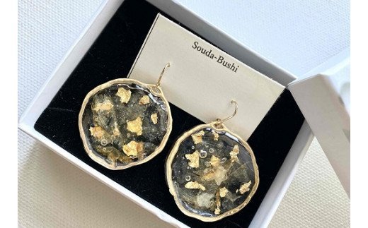 サークルピアス（ラメ風宗田節入りのレジンアクセサリー）耳飾り ハンドメイド作品 カジュアル かわいい アクセント おしゃれ かつお節 ソウダブシ 個性的 オリジナル 合金メッキ レジン 高知県 高知 土佐清水 故郷納税 ふるさとのうぜい 返礼品【R00501】