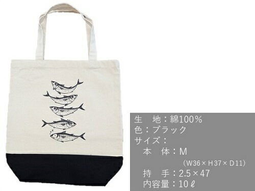 【ふるさと納税】地域限定オリジナルデザイン トートバック2点セット（ブラック S・Mサイズ）エコバッグ 鞄 カバン 小物 黒 お買い物 ショッピング ファッション かわいい 絹 コットン A4 サバT 高知県 高知 土佐清水 故郷納税 ふるさとのうぜい 返礼品 10000円【R01261】 サムネイル3