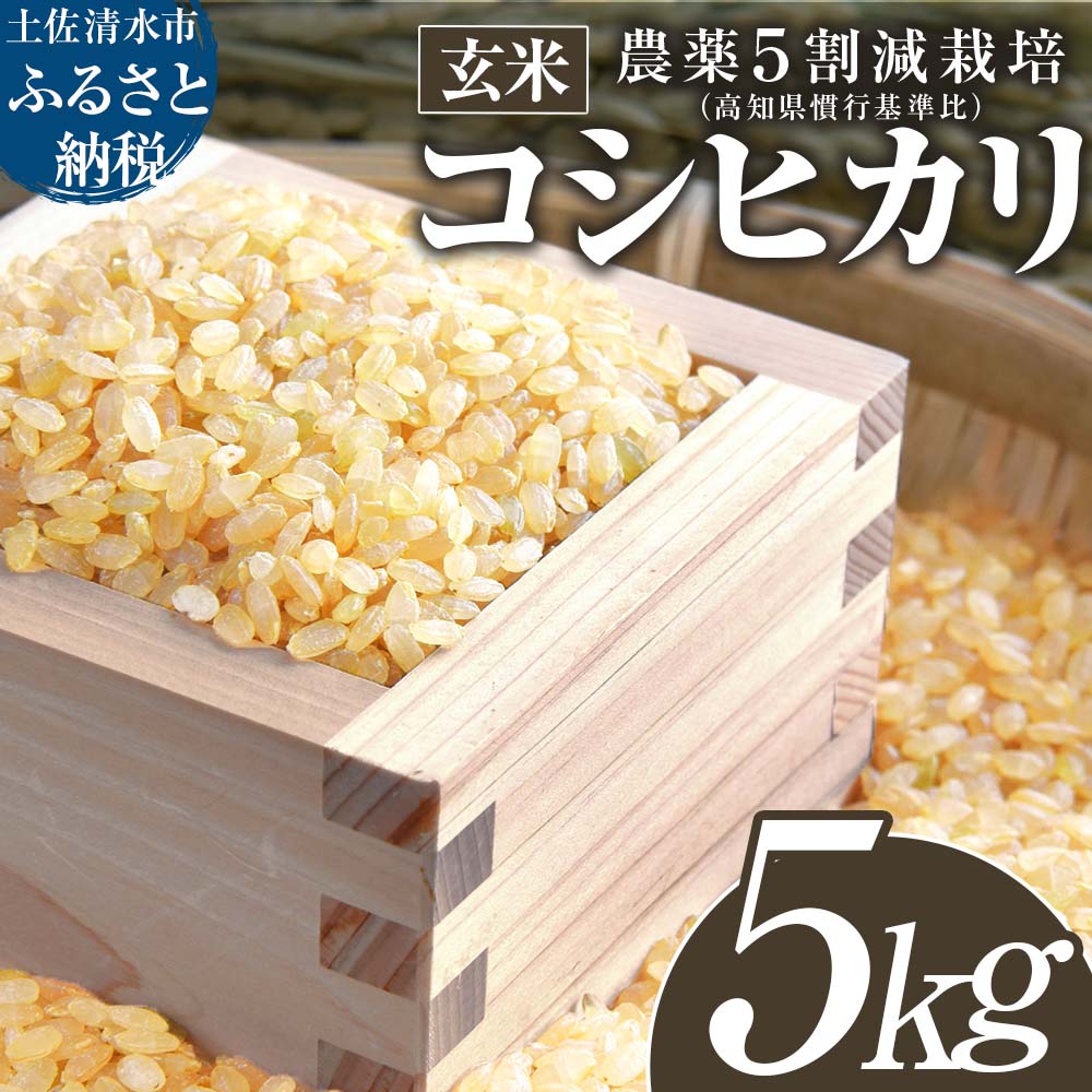 【令和8年産】 新米　玄米 コシヒカリ 5kg 5キロ 農薬5割減栽培 お米 おこめ 米 こめ ごはん 飯 こしひかり ブランド米 おいしい 国産 土佐清水産 送料無料 高知県 土佐清水市 故郷納税 返礼品 高知 14000円【R01598】