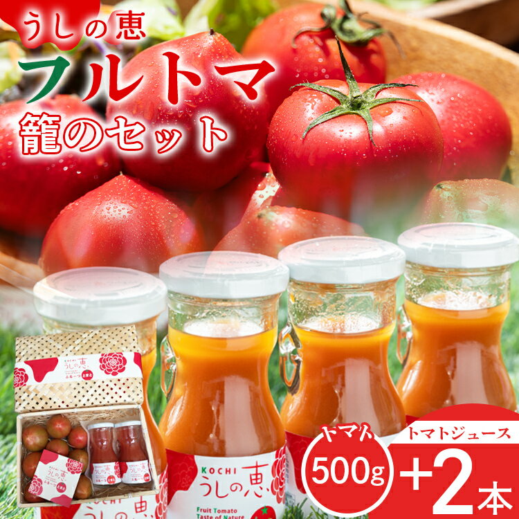 数量限定 うしの恵 フルトマ籠のセット（フルーツトマト500g+ジュース2本） - フルーツ トマト トマトジュース 野菜 とまと 期間限定 送料無料 産地直送 ギフト 贈り物 季節品 のし 配送日指定不可 高知県 香南市【常温】