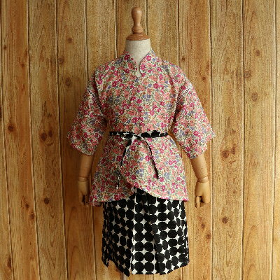 子ども甚平（patipati） 110～120cm パステルカラー小花柄×北欧風モノクロドット 甚平 じんべい ファッション 子供服 キッズ服 香美市 高知県 送料無料