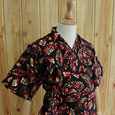 【ふるさと納税】子ども甚平（pati pati） 110～120cm ブラック系モンステラ柄 甚平 じんべい ファッション 子供服 キッズ服 香美市 高知県 送料無料 サムネイル2