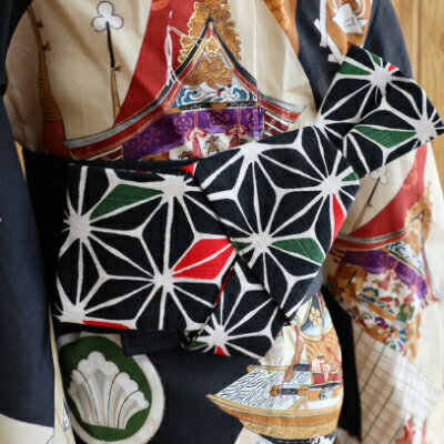 【ふるさと納税】帯(pati pati)子ども甚平用 角帯 麻の葉 ブラック おび 和装 和服 小物 香美市 高知県 送料無料 サムネイル2