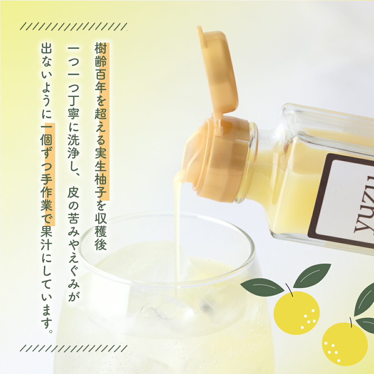 【ふるさと納税】100年ゆず果汁＜100ml×5本セット＞ 国産 東洋町産 果汁 100% 無添加 無農薬 無塩 ゆず ユズ ゆず酢 柚子酢 酢 万能 調味料 四国 家庭用 自宅用 贈答用 贈り物 ギフト 送料無料 S-07 サムネイル2