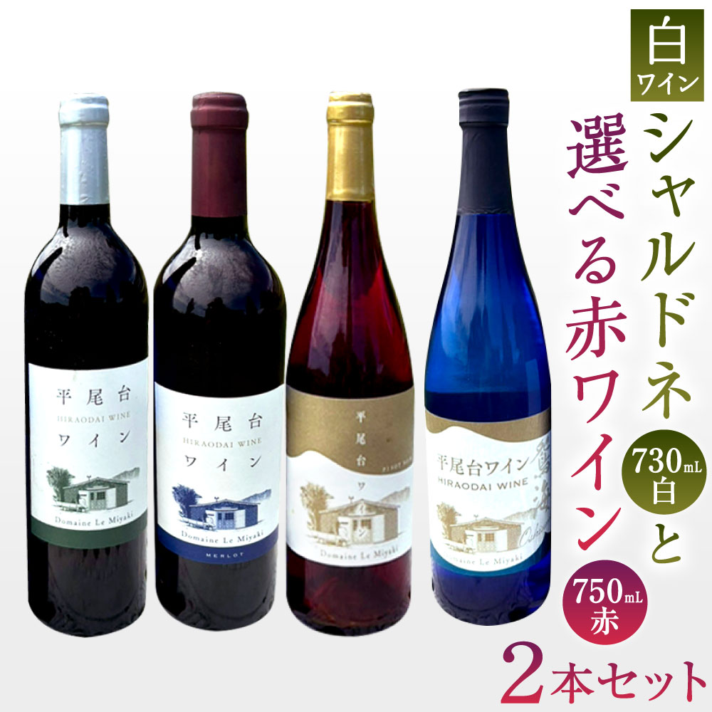 〈2本セット〉平尾台白ワイン・シャルドネ(730ml)と 選べる赤ワイン(750ml) カベルネ・ソーヴィニヨン / メルロー / ピノ・ノワール ワイン 赤白ワイン 平尾台産ブドウ お酒 瓶 ブドウワイン ぶどう シャルドネ 福岡県北九州市
