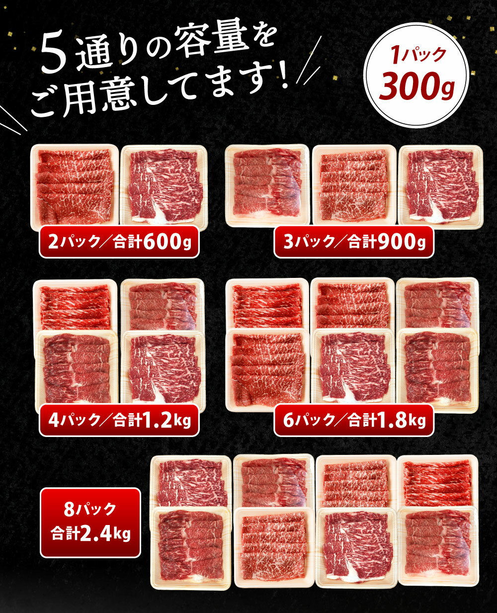 【ふるさと納税】【数量限定】復刻！九州産 黒毛和牛 赤身 スライス(もも・うで) 1パック300g ＜選べる＞計600g / 計900g / 計1.2kg / 計1.8kg / 計2.4kg お肉 牛肉 和牛 すき焼き 焼肉 焼き肉 牛モモ 牛ウデ 冷凍 小分け 国産 13000円～43000円 1万3000円～4万3000円 - 画像3