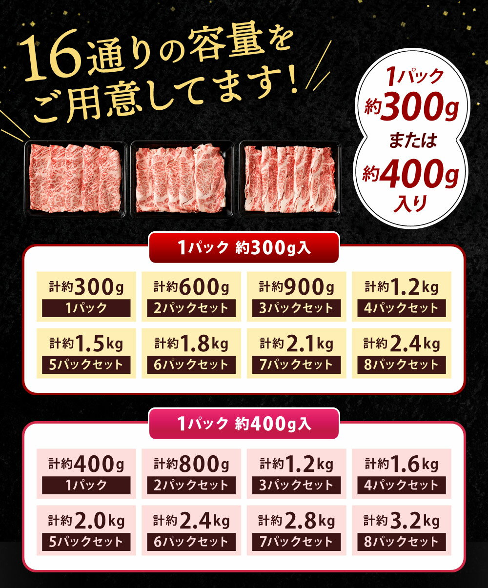 【ふるさと納税】【数量限定】復刻！ A4～A5 九州産 黒毛和牛 肩ロース スライス 〈選べる1パック～8パック〉1パック約300g入 / 約400g入 小分け 国産牛 お肉 牛肉 牛ロース すき焼き しゃぶしゃぶ 焼肉 和牛 薄切り 冷凍 国産 福岡県北九州市 サムネイル3
