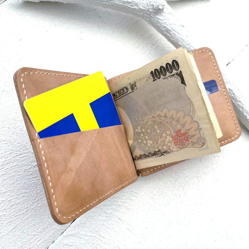 【ふるさと納税】カードスリットつき マネークリップ 薄型 軽量 軽い 札ばさみ ヌメ革 本革 レザー 財布 小物 ハンドメイド 受注生産 ノンファンデーションレザー 福岡県 北九州市 送料無料 サムネイル2