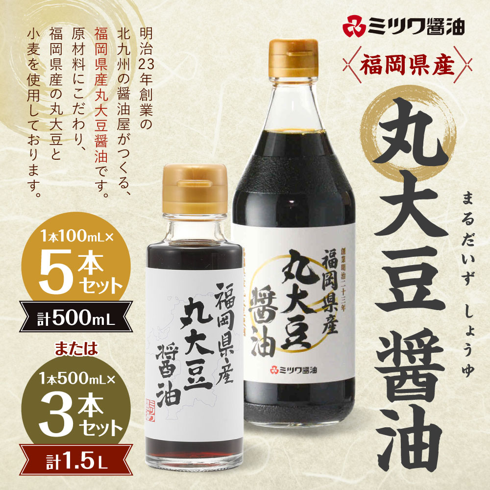 【ふるさと納税】福岡県産 丸大豆醤油 ＜選べる＞100ml×5本セット または 500ml×3本セット 人工甘味料不使用 保存料不使用 刺身 煮物 卵かけご飯 調味料 醤油 しょうゆ 天然醸造 本醸造 濃口醤油 ミツワ醤油 福岡県 九州 送料無料 楽天スーパーSALE 9月開催 サムネイル2