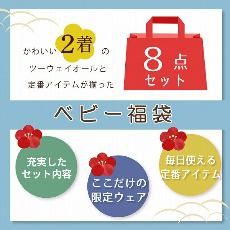 【ふるさと納税】限定デザイン 2025年 福袋 赤ちゃんの城 冬の福袋 ネイビー 8点 青系 セット 冬 ベビー 赤ちゃん 出産準備 出産祝い ツーウェイオール スタイ ベスト 短肌着 コンビ肌着 ガーゼハンカチ 沐浴 新生児 福岡県 久留米市 送料無料 サムネイル2
