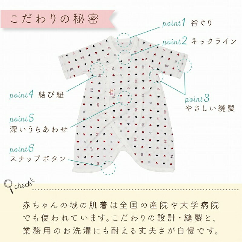 【ふるさと納税】新生児 肌着 セット 5枚組 綿 100％ 平面縫製 オールシーズン 日本製 ベビー肌着 赤ちゃんの城 赤ちゃん 出産準備 出産祝い ベビー用品 ベビーウェア 子供服 新生児 贈り物 お取り寄せ 福岡県 久留米市 送料無料 - 画像3