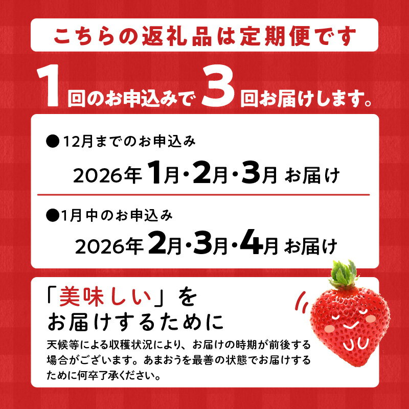 【ふるさと納税】定期便 あまおう いちご 4パック 1140g × 3回 福岡県特産 小玉 特大 サイズ サイズ色々 国産 ストロべリー 果物 フルーツ スイーツ おやつ 冷蔵 特別栽培 有機質肥料 認証 うるう農園 久留米市 お取り寄せ 送料無料 サムネイル3