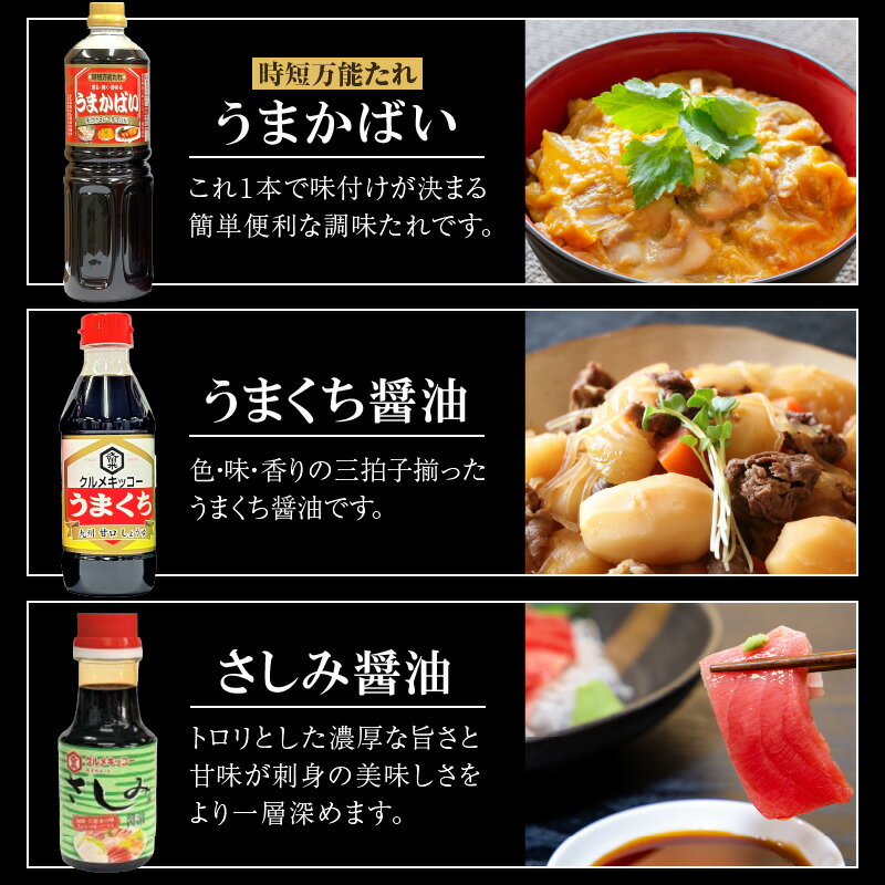 【ふるさと納税】久留米の味 セット 時短万能たれ うまかばい 醤油 うまくち 匠つゆ 博多白だし 合わせ味噌 さしみ醤油 卵かけ醤油 調味料 料理 調理 丼もの 肉じゃが 刺身 味噌汁 だし巻き卵 そうめん 卵かけご飯 加工品 お取り寄せ 福岡県 久留米市 送料無料 サムネイル3