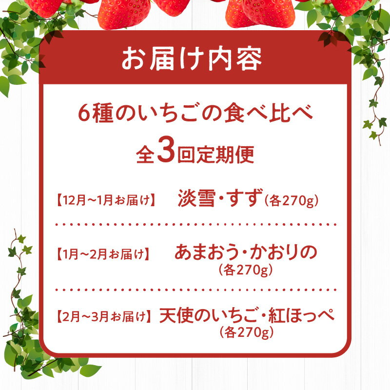 【ふるさと納税】定期便 3回 特別栽培 6種 いちご 食べ比べ セット ふくおかエコ農産物 旬のいちご 新鮮 久留米市産 白いちご 淡雪 天使のいちご あまおう かおりの 紅ほっぺ すず 果物 おやつ デザート お取り寄せ フルーツ 福岡県 久留米市 送料無料 サムネイル2