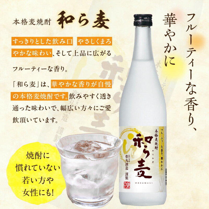 【ふるさと納税】楽丸酒造 和ら麦 黒和ら麦 720ml × 4本 セット 本格麦焼酎 各種 2本 フルーティ すっきり まろやか 上品 飲みやすい 唐揚げ サラダ おすすめ コク キレ 黒麹 うまみ 芳ばしい 角煮 マリネ 麦焼酎 アルコール 25度 お酒 焼酎 福岡県 久留米市 送料無料 サムネイル2