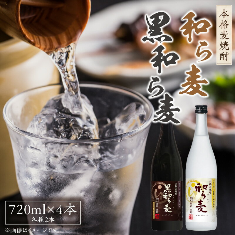 楽丸酒造 和ら麦 黒和ら麦 720ml × 4本 セット 本格麦焼酎 各種 2本 フルーティ すっきり まろやか 上品 飲みやすい 唐揚げ サラダ おすすめ コク キレ 黒麹 うまみ 芳ばしい 角煮 マリネ 麦焼酎 アルコール 25度 お酒 焼酎 福岡県 久留米市 送料無料