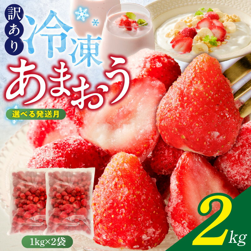 選べる発送月 訳あり 冷凍 あまおう 計 2kg 1kg × 2袋 旬 福岡 国産 いちご 完熟 鮮やか 赤色 ふっくら 丸い形 食べごたえ 大粒 甘み 酸味 バランス 絶妙 スムージー ジャム ヨーグルト デザート アイス おやつ 果物 フルーツ 福岡県 久留米市 送料無料