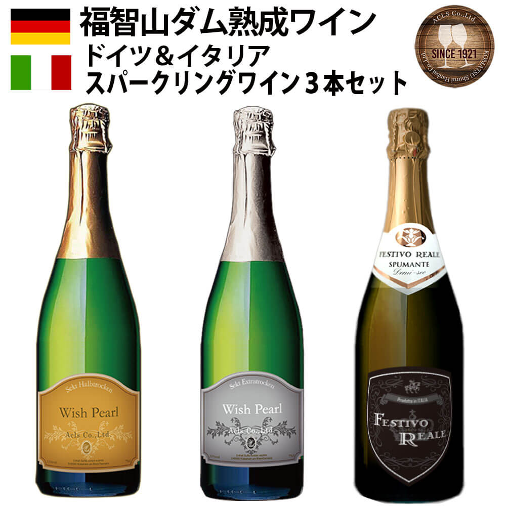 福智山ダム熟成 スパークリングワイン 3本詰め合わせセット 14000円 1万4000円 FD323 ウィッシュ・パール ウィッシュ・パール・ブリュット フェスティーボ・レアーレ スプマンテ 各750ml ワイン 福岡県 直方市 常温 送料無料