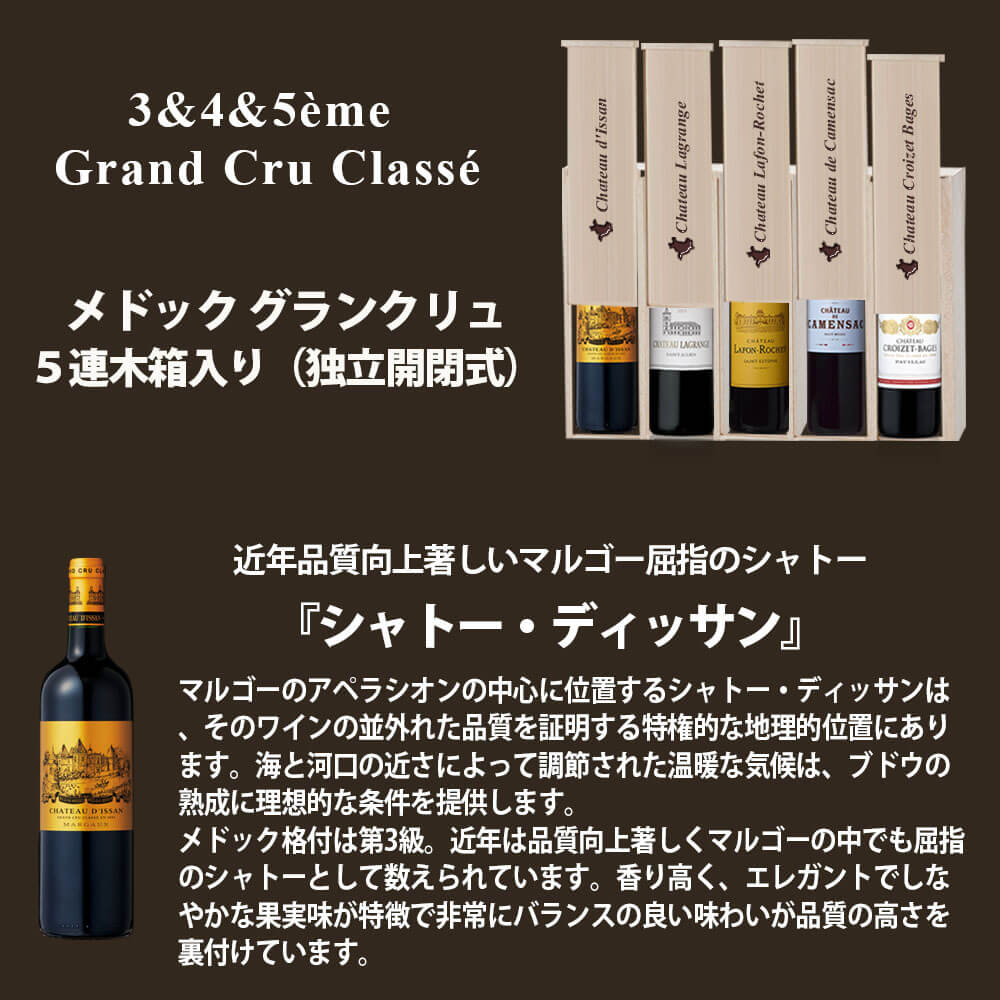 【ふるさと納税】 福智山ダム熟成 Medoc 高級赤ワイン 5本詰め合わせセット FD138 シャトー ディッサン ラグランジュ ラフォン・ロシェ ド・カマンサック クロワゼ・バージュ 750ml 5本セット 赤ワイン ワイン 福岡県 直方市 冷蔵 送料無料 サムネイル3