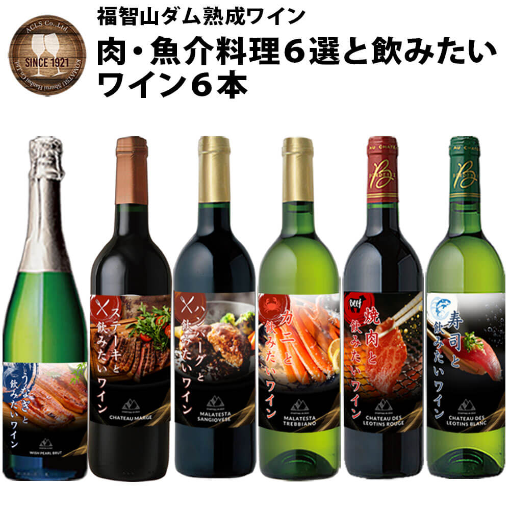 福智山ダム熟成 肉＆魚介料理6選と飲みたい赤＆白＆SPワイン6本詰め合わせセット FD339 750ml×6本 AOCアントゥル・ドゥ・メール シャトー・レオタン白 IGT イタリア マラテスタ赤 他4本 飲み比べ お酒 アルコール 常温 送料無料