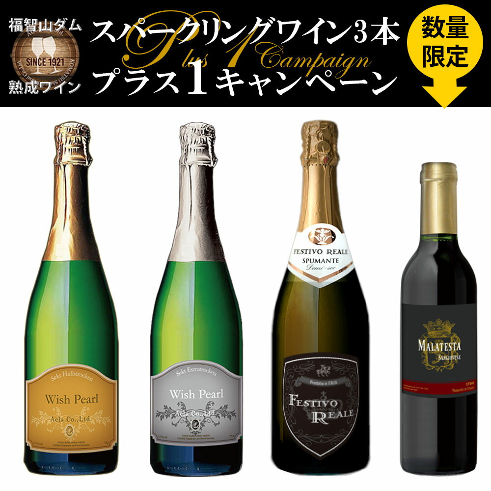 【選べるセット】【数量・期間限定1本追加】福智山ダム熟成 スパークリングワイン 3本詰め合わせセット or スパークリングワイン 3本詰め合わせセット+イタリア産赤ワイン 375ml 14000円 FD323 ワイン 各750ml 福岡県 直方市 常温 送料無料