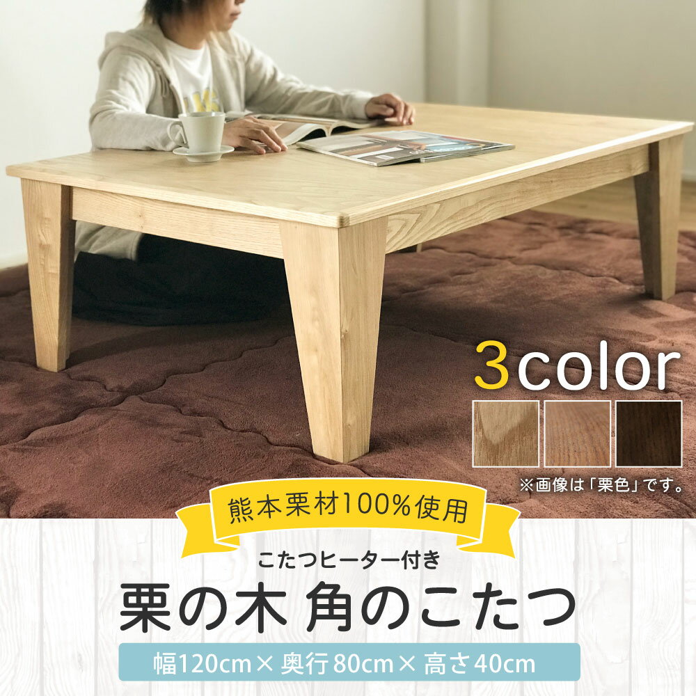 【ふるさと納税】栗の木 こたつテーブル 長方形 幅120cm 奥行80cm 高さ40cm こたつ テーブル 4人用 ローテーブル センターテーブル こたつヒーター付き 熊本栗材100% 栗 クリ おしゃれ オシャレ 北欧 木製 インテリア 家具 熊本県産 国産 送料無料 サムネイル2