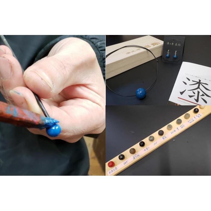 【本漆塗】漆ペンダントとイヤリングセット（ピアス可）【ブルー】アクセサリー ネックレス イヤリング ピアス 漆玉 職人技