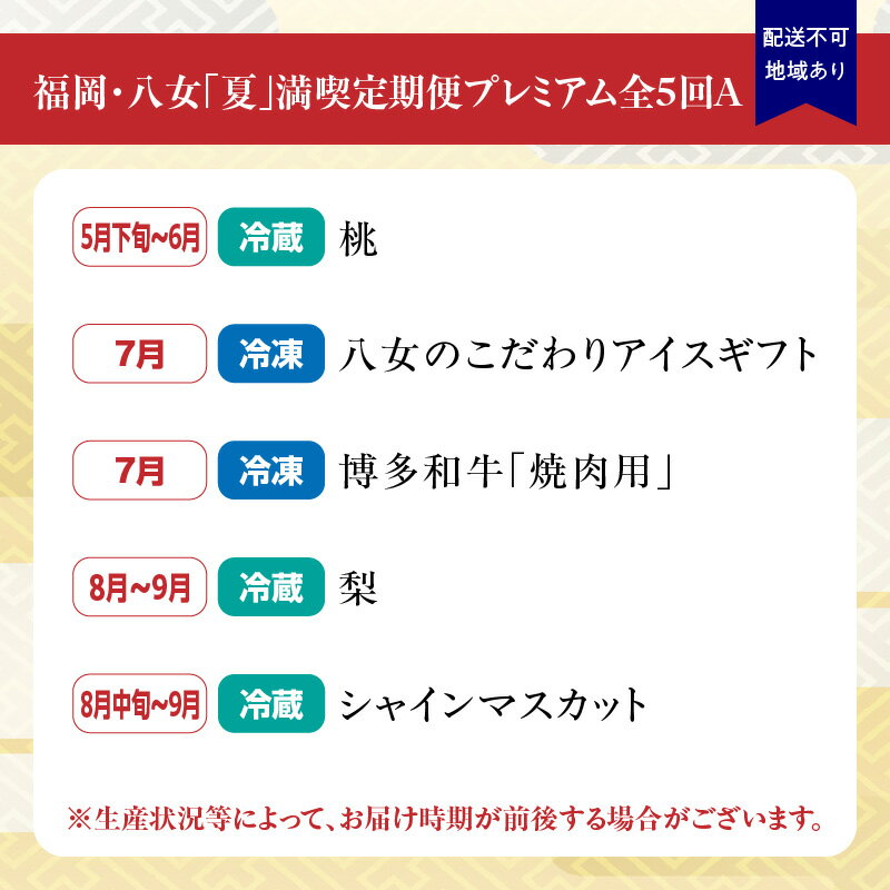【ふるさと納税】福岡・八女「夏」満喫定期便プレミアム全5回A＜配送不可：北海道・沖縄・離島＞ 桃 もも アイス 博多和牛 和牛 焼肉 梨 シャインマスカット フルーツ お肉 サムネイル3